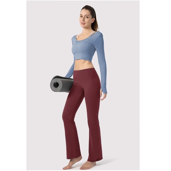 NEW XL G Gradual Women's Bootcut Yoga Pants High Waist Maroon Red - Picture 4 of 9